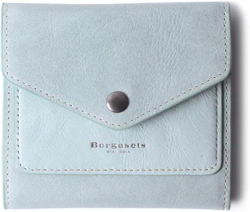 Borgasets Cartera pequeña para mujer de piel auténtica con bloqueo RFID organizador de bolsillo compacto plegable mini bolso para mujer Minimalista