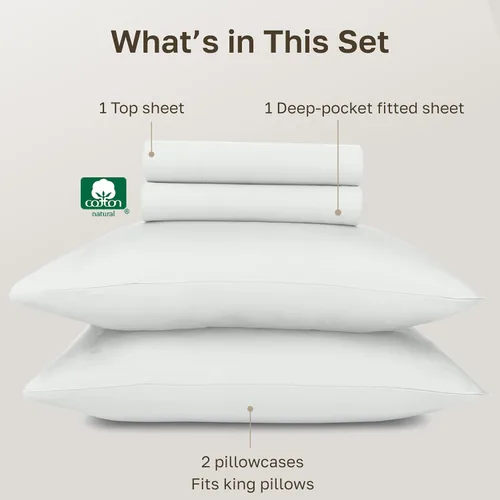 Miniatura 4 de California Design Den Sábanas de Cama 100% Algodón Egipcio - Juego de Sábanas King de Lujo Auténtico Certificado con Bolsillos Profundos, Satén