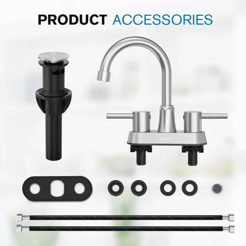 Miniatura 6 de Grifos de baño, grifo de baño de 3 agujeros, grifo de lavabo de baño, grifo para lavabo de 4 pulgadas con 2 manijas tipo centerset, libre de plomo