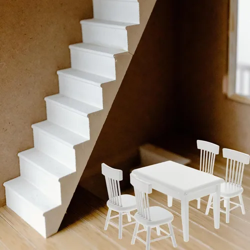 Miniatura 3 de Beaupretty Muebles de casa de muñecas Mesa y sillas de madera en miniatura para casa de muñecas Mini accesorios de comedor (blanco)