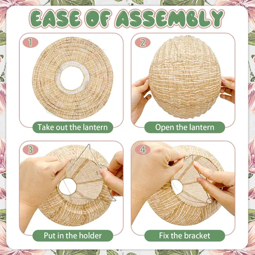Miniatura 3 de 10 linternas de papel bohemias neutras de 10 pulgadas Decoración colgante de arpillera rústica para bodas, baby shower, dormitorio, patio en casa