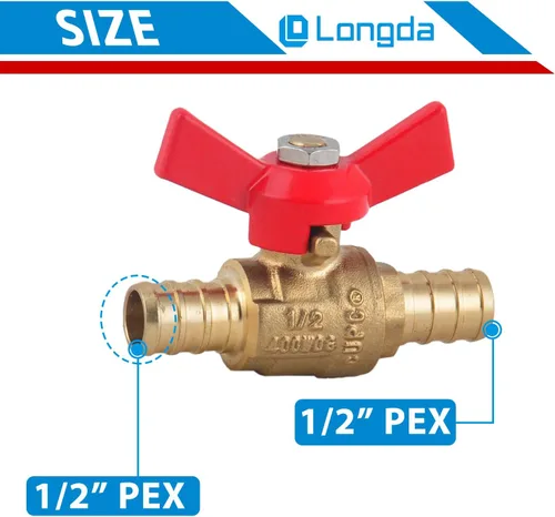 Miniatura 3 de Cierre de agua de puerto completo, válvula de bola de latón PEX de 1/2 pulgada, mango de 1/4 de giro, válvula de agua PEX con certificado