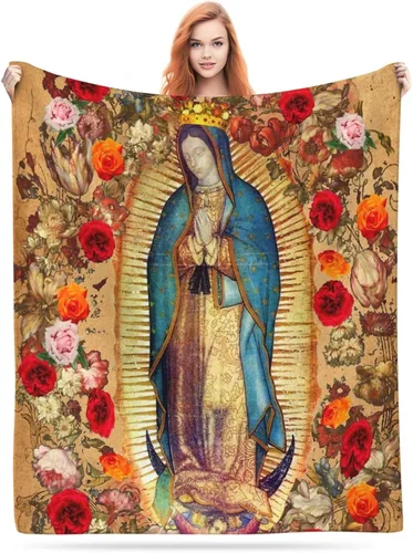 Manta de franela suave y acogedora con diseño de Virgen María de Guadalupe de 40 x 50 pulgadas, manta de microfibra ligera y mullida, regalo para