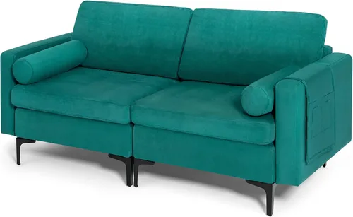 Miniatura 29 de Giantex Sofá individual, silla decorativa, sillón con cojín cómodo, bolsillos para revistas, sala de estar, silla de ocio tapizada para dormitorio