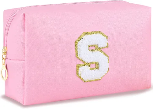 Miniatura 118 de URSKYTOUS Regalos para niñas, bolsa de maquillaje con inicial, bolsa de cosméticos personalizada con cremallera, bonita bolsa de aseo de viaje, Azul