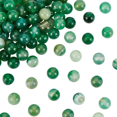 OLYCRAFT Acerca de 94 cuentas de ágata natural de 0.315 pulgadas (0.315 in) teñidas de ágata verde a rayas verdes, cuentas redondas sueltas de