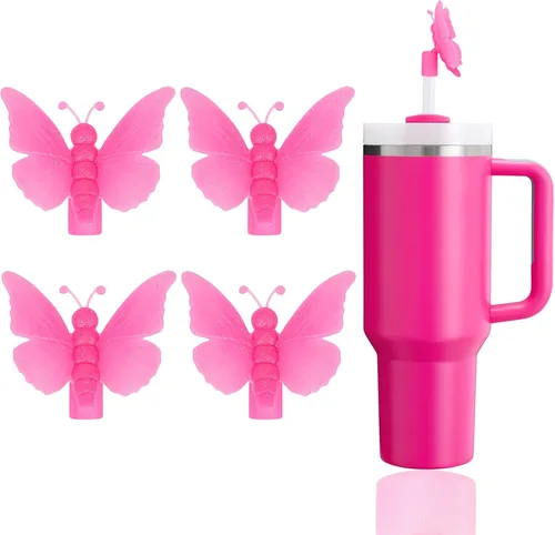Miniatura 8 de 6 fundas de paja con diseño de flores bonitas compatibles con vasos Stanley de 30 y 40 onzas, tapas reutilizables de silicona para popotes, 18-6