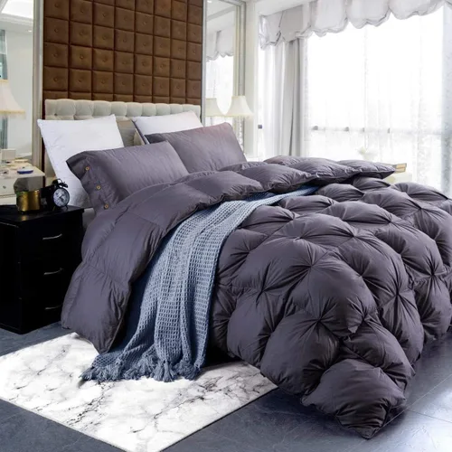 Miniatura 2 de Grandeur Linens - Lujoso edredón de plumón de ganso, diseño plisado de primera calidad, 1200 hilos, 100% algodón egipcio, 750+ potencia de relleno