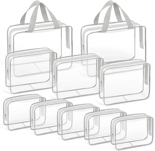 Miniatura 7 de TISRATOK Neceser de maquillaje transparente de viaje de 10 piezas, plástico PVC cosmético aprobado por la TSA Kit organizador con bolso con Negro