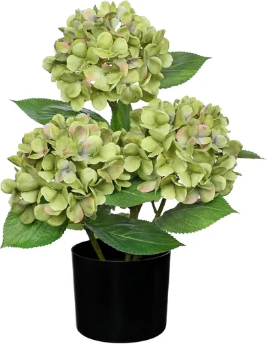 Miniatura 7 de Hollyone Flores artificiales de hortensias azules en maceta, flores grandes de seda de tres cabezas, arreglos florales falsos para interiores