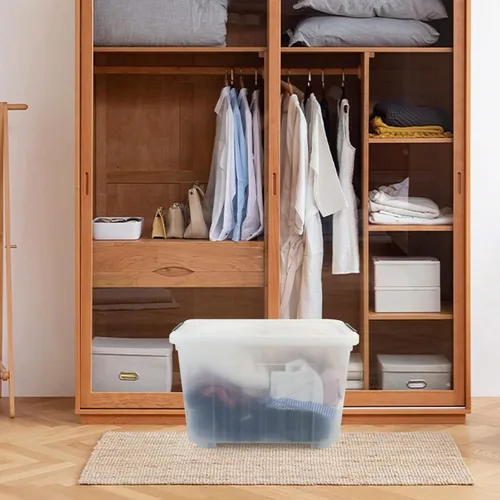 Miniatura 5 de Paquete de 4 cajas de almacenamiento de 50 cuartos con ruedas, grandes bolsas de plástico transparente con tapa