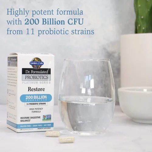 Miniatura 5 de Garden of Life Dr. Formulated Probiotics Platinum Series Restore 200 mil millones de UFC garantizados, fórmula probiótica de alta potencia, vegano