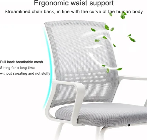Miniatura 3 de Home Mesh Back Swivel Chair with Padded Seat and 360° Swivel - Computer Desk Chair with Arms - Adjustable Task Chair for Office - White Mesh Task