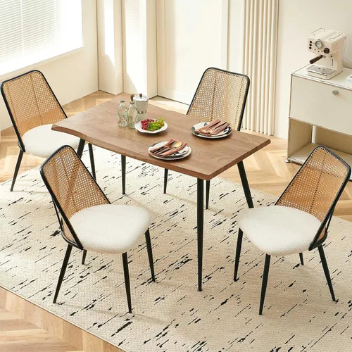 Homedot Juego de mesa de comedor moderno para 4, juego de mesa de cocina de 5 piezas con 4 sillas de comedor tapizadas Boucle con respaldo curvado