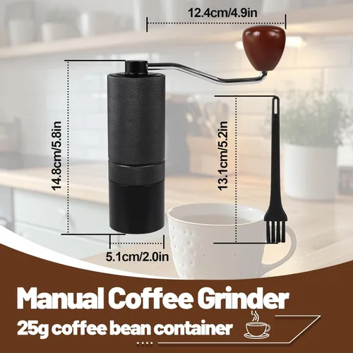 Miniatura 2 de Molinillo de café manual, caja de regalo, rebaba cónica desmontable de acero inoxidable, molinillo de granos de café de aluminio con 25 ajustes