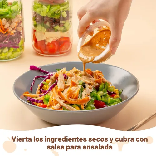 Miniatura 4 de SOLIGT Paquete de 4 tarros de ensalada de vidrio con tapas para preparación de comidas, recipiente hermético para almuerzo, dos pequeñas cajas