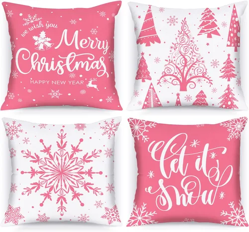 Miniatura 25 de Lanpn Fundas de Almohada Decorativas de Navidad 16x16 4 piezas, Negro Blanco Feliz Navidad Navidad Invierno Copo de Nieve Decorativas Vacaciones
