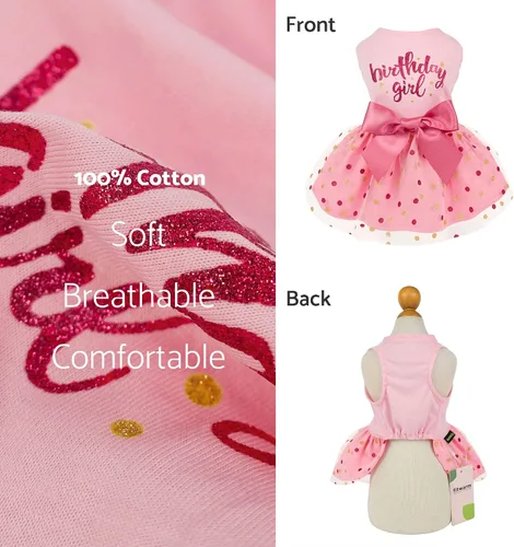 Miniatura 3 de Vestido de Tul para Perros Fitwarm Cumpleaños Niña, Ropa para Perros Pequeños Niña, Ropa para Gatos, Rosa, Pequeño