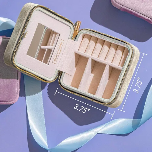 Miniatura 4 de Joyeros de viaje de terciopelo afelpado para mujer, caja organizadora de joyas, estuche pequeño de viaje para joyería , organizador de aretes
