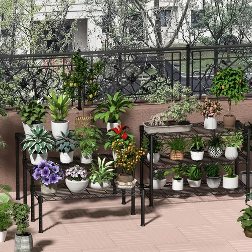 Miniatura 3 de Xiofio Escalera de 3 niveles en maceta, múltiples plantas para soportes de plantas de interior y exterior, estantes ajustables y estantes