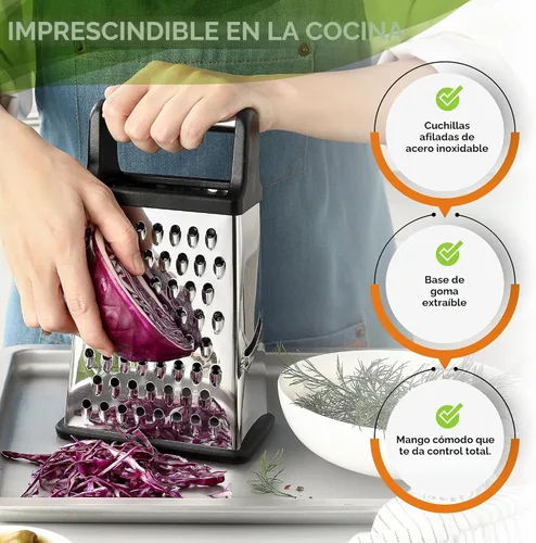 Miniatura 3 de Spring Chef Rallador Profesional de Queso - Acero Inoxidable, Tamaño XL, 4 Lados - Rallador de Caja Perfecto para Queso Parmesano, Verduras, Negro