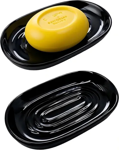 Jabonera, Jabonera de Cerámica con Patrón de Mármol para Ducha, Bandeja Ahorradora de Jabón para Baño, Fregadero de Cocina y Tocador, Soporte Negro