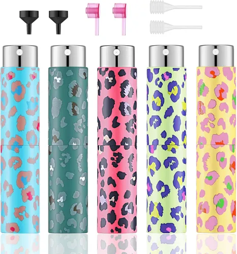 Juego de 5 botellas de atomizador de perfume recargables de 0.3 fl oz, a prueba de fugas, portátil, con embudo y cuentagotas, atomizador de perfume