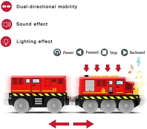 Miniatura 2 de Train Toys - Tren de locomotora a pilas para pista de madera, tren motorizado para niños pequeños con conexión magnética, compatible con Thomas