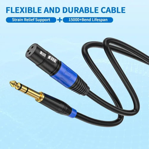 Miniatura 3 de Pack de 2 Cables XLR Hembra a 1/4 Pulgada 6,35 mm TRS Mono Jack para Micrófono Dinámico, 1,6 Pies, Negro, Cable de Micrófono XLR Hembra Equilibrado