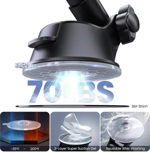 Miniatura 6 de Soporte de teléfono para automóvil, soporte para parabrisas de salpicadero de automóvil, brazo telescópico ajustable de 360° (4.8-7 pulgadas)