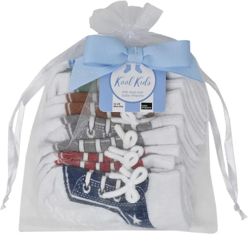Miniatura 2 de Baby Boy Socks with Sneaker Shoe Look-Non-slip Gripper Soles-3 or 6 Pairs-Cotton-Gift Packaged-Baby Shower-Faux Shoelaces