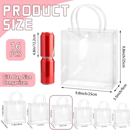 Miniatura 2 de BadenBach 16 bolsas de regalo transparentes con asas, 9.8 x 9.8 x 3.5 pulgadas, bolsa de plástico transparente para fiesta, bolsa de regalo