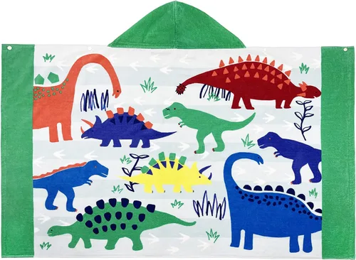 Miniatura 2 de BANGSAUR Toallas de baño de playa con capucha para niños, 100% algodón, manta envolvente de 50 x 30 pulgadas, para niños de 3 a 12 años Dinosaurios N