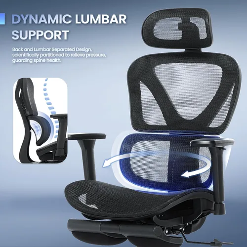 Miniatura 7 de MALOL Silla de oficina ergonómica, silla de computadora de malla con respaldo alto y reposacabezas ajustables y brazos 3D, altura del respaldo