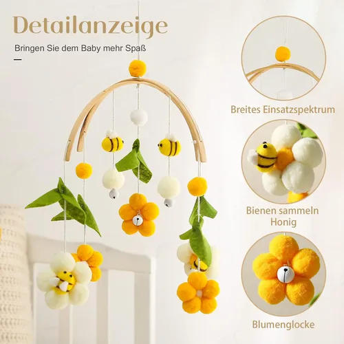 Miniatura 2 de Baby Bee & Flower - Cuna y moisés móvil – Decoración relajante de guardería para niñas y niños – A partir de 0 años rocket