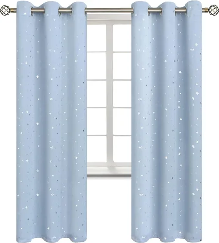 Miniatura 11 de BGment Cortinas opacas para dormitorio infantil, con aislamiento térmico, con ojales, estampado de estrellas plateadas, cortinas para oscurecer