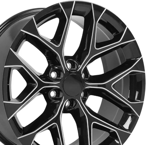 OE Wheels CV98B - Llanta de 22 pulgadas para Silverado 1500, estilo copo de nieve, 6 x 139.7, 22 x 9, negro brillante con fresado, Hollander 5668 (1)