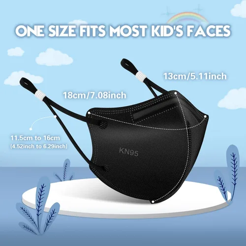 Miniatura 2 de WWDOLL Mascarilla KN95 para niños, paquete de 50 unidades, mascarillas KN95 transpirables de 5 capas para niños, color negro