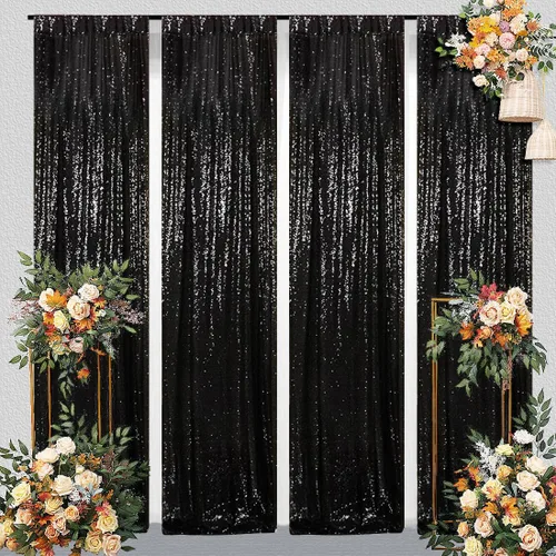 Miniatura 37 de Juya Delight 2 cortinas de lentejuelas doradas de 2 x 8 pies, telón de fondo de fotos con purpurina para fiestas, cumpleaños, bodas, decoración
