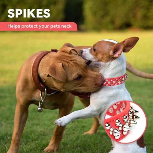 Miniatura 3 de Collar de perro y gato rojo con púas pequeñas para perros pequeños y medianos machos hembras – Collar ajustable con tachuelas – Collar de perro
