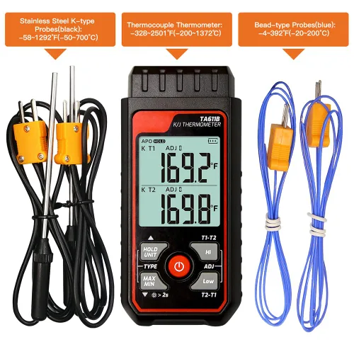 Miniatura 5 de Termómetro de termopar digital de doble canal tipo K/J - 328 ~ 2501 ℉ Medidor de temperatura industrial HVAC con 4 sondas de termopar tipo K