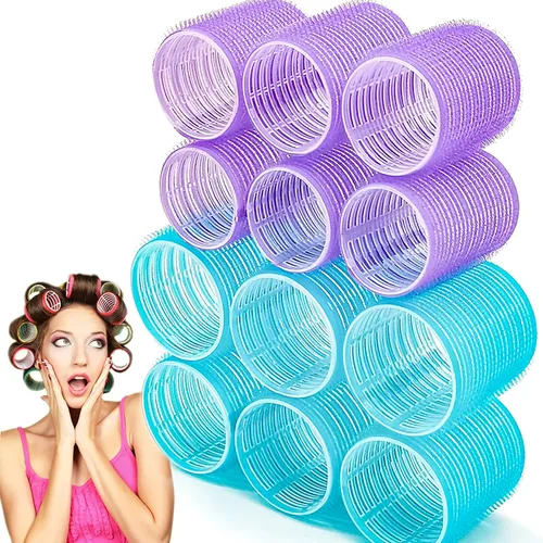 Miniatura 9 de Juego de rodillos de pelo jumbo, 12 rizadores de peluquería de salón de belleza, rodillos grandes jumbo para cabello largo y corto, peinado rizado