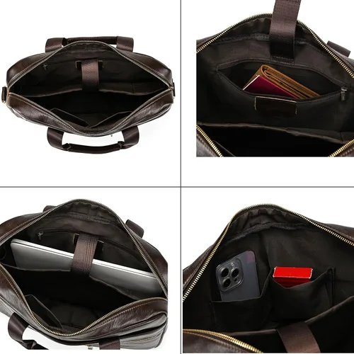 Miniatura 3 de Maletines de cuero de 15.6 pulgadas para computadora portátil, bolsas de mensajero para negocios, oficina, viajes, computadora para hombres