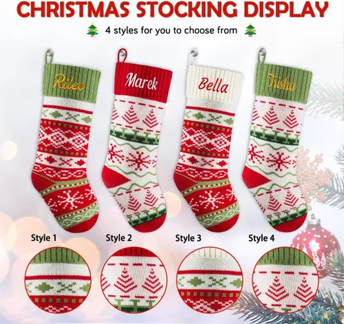 Miniatura 3 de Medias de Navidad personalizadas, 18 medias de Navidad grandes y coloridas para niños, medias grandes de piel sintética personalizadas, medias