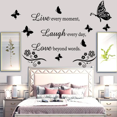 Calcomanía de pared con cita "Live Every Moment Laugh Every Day Love Beyond Words", calcomanías de pared motivacionales para la familia, calcomanías