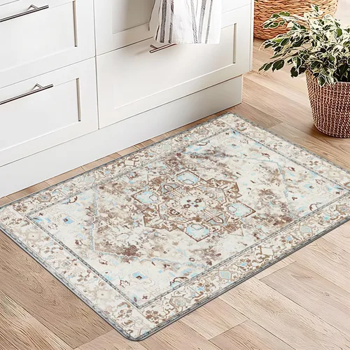 Miniatura 6 de Cekene Juego de 2 alfombras y tapetes acolchados para cocina, antifatiga, tapetes de cocina para piso, tapetes de cocina estilo bohemio de granja
