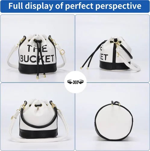 Miniatura 6 de JQAliMOVV The Bucket Bags para mujer, mini bolso de cuero con cierre de cordón cruzado