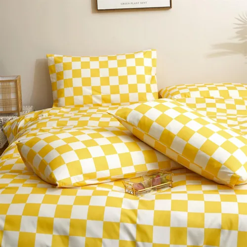 Miniatura 6 de Wellboo Juegos de Edredones Amarillo y Blanco Tamaño Individual Mujeres Hombres Amarillo Brillante Tablero de Ajedrez Cuadrícula Ropa de Cama