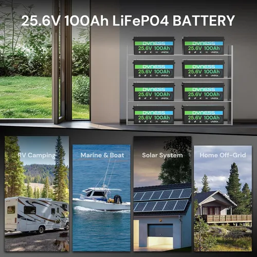Miniatura 7 de Dyness Batería LiFePO4 de 24 V 100 Ah, batería de litio de 25.6 V con potencia de 2560 Wh, BMS integrado de 100 A con protección a baja temperatura