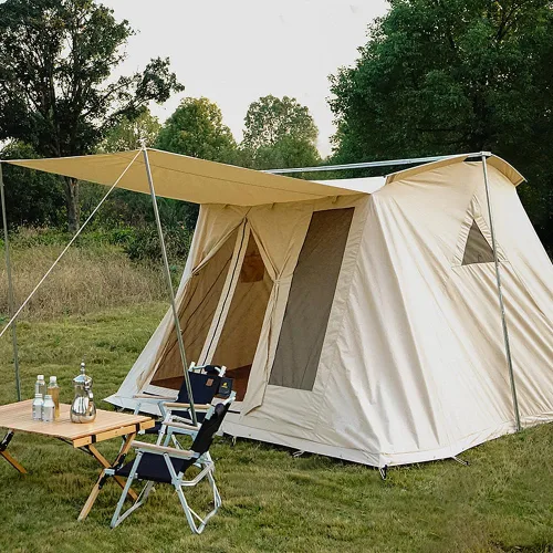 Miniatura 5 de Tienda de campaña de lona de algodón impermeable para 4 estaciones, refugios para acampar al aire libre con toldo y puertas de malla extra anchas